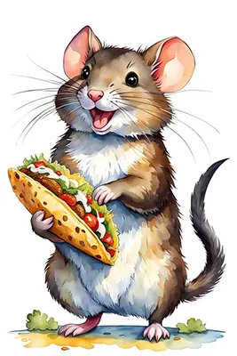 Illustration showing a rat with a sandwich