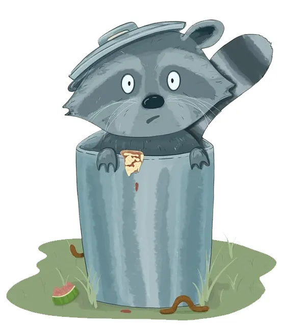 Illustration of raccoon in garbage bin