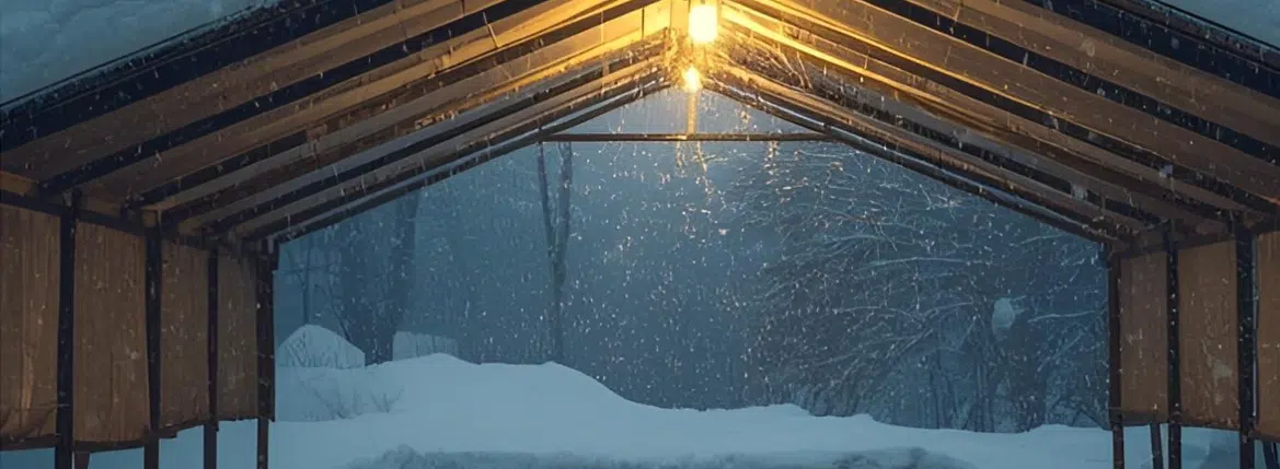 Raccoons in temporary car shelters and tarped buildings carport