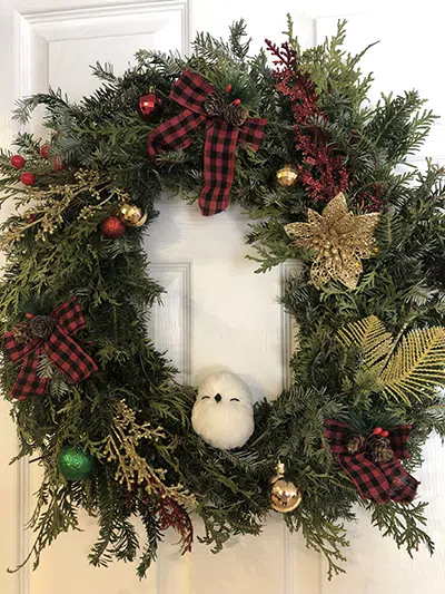 Join us for a Wreath Making Workshop with OWLS christmas wreath with owl
