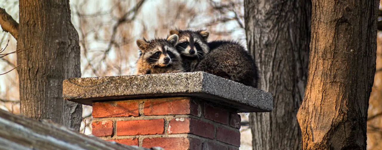 Raccoons are looking to overwinter in your Toronto detached home! raccoons atop chimney